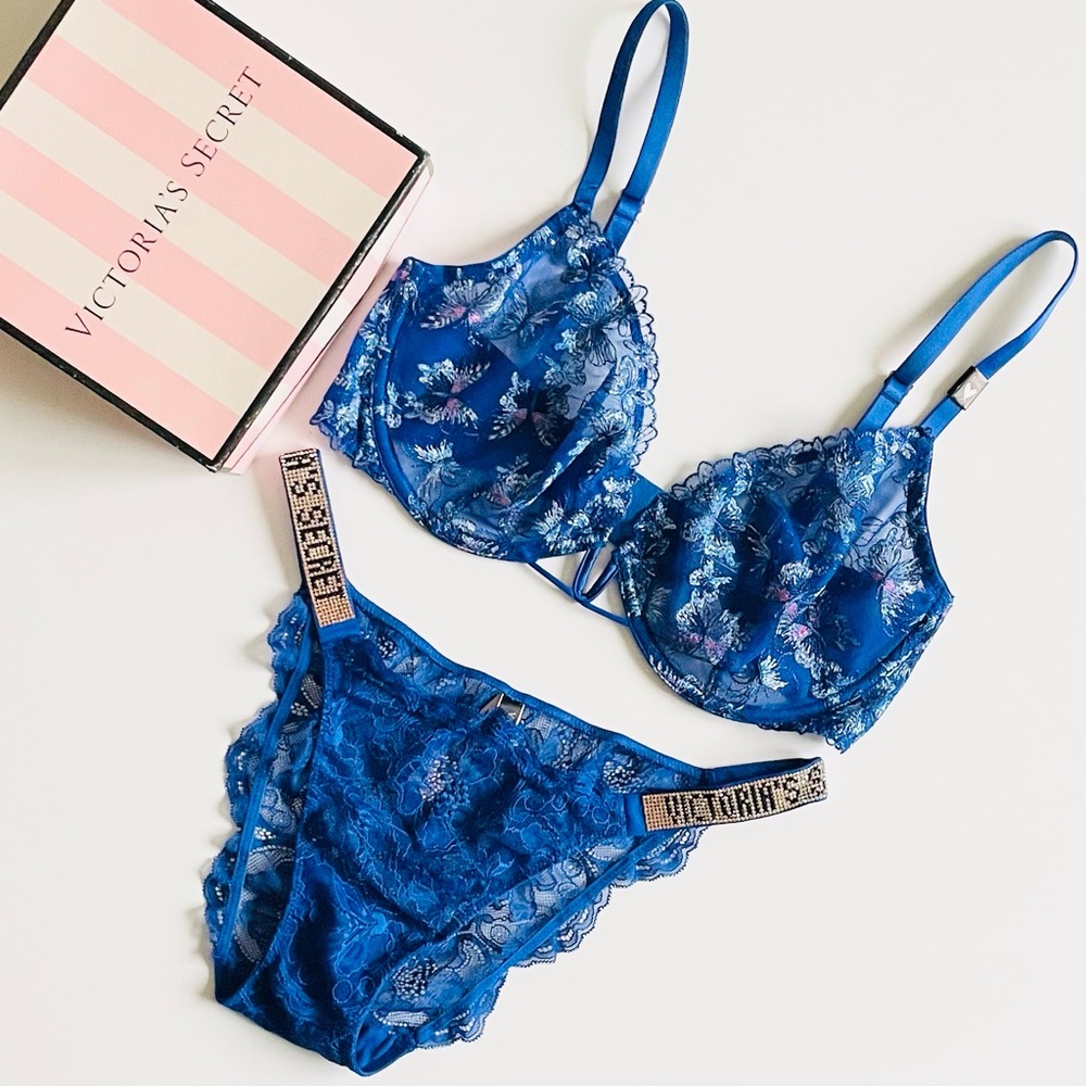 34DD MEDIUM Victoria’s Secret blue butterfly bra set